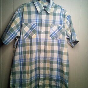 Akademiks Button Up Shirt 3XL Short Sleeve Plaid Green Blue